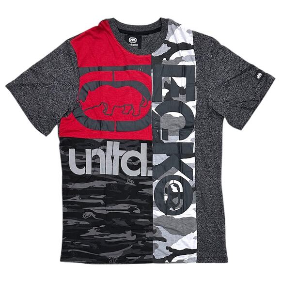 Ecko Unltd Men's T-Shirt Panel Stitched Colorblock Puff Print Camo/Solid Tee - Picture 1 of 3